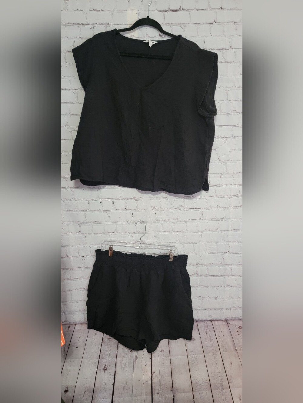 Black Two-Piece Top and Short Set XL